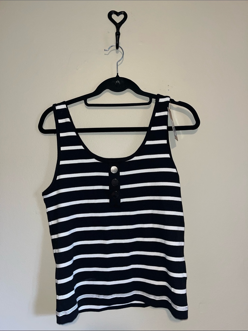 Denver Hayes Black & White Striped Tank with Front Buttons